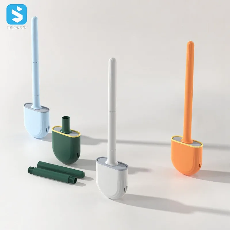 Amazon Hot Selling Bathroom Plastic Holder Soft TPR Cleaning Silicone Toilet Brush