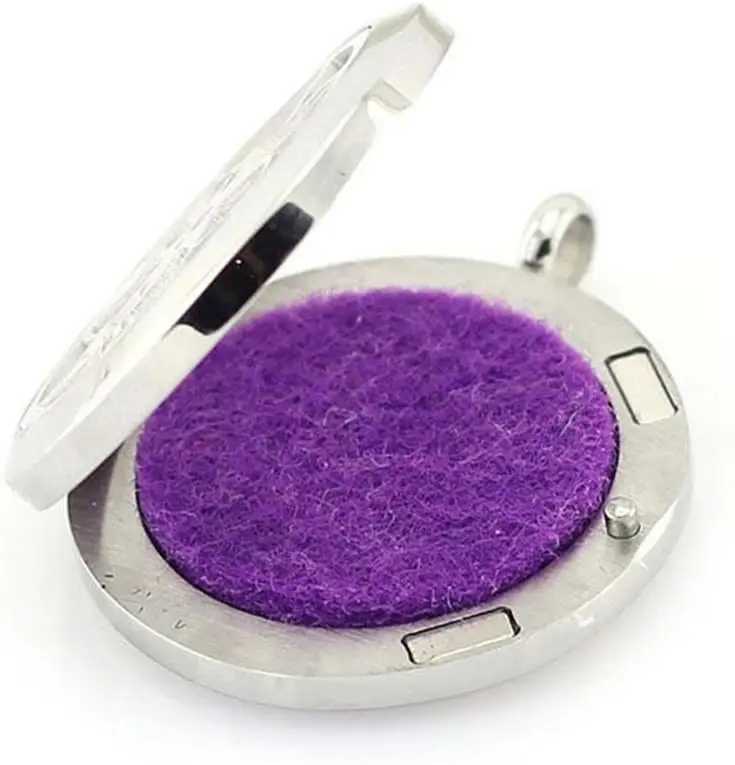 30mm Aromatherapy Essential Oil Diffuser Necklace 316L Stainless Steel Perfume Locket Pendant with 24 Inch Chain