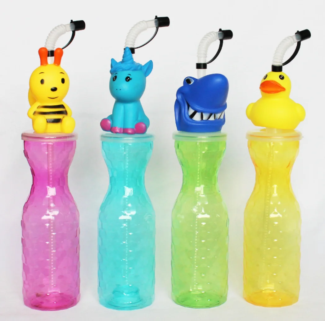 500ML Dinosaur Cartoon Plastic Yard Cup Clear PET Slush Cup With Lid And Straw