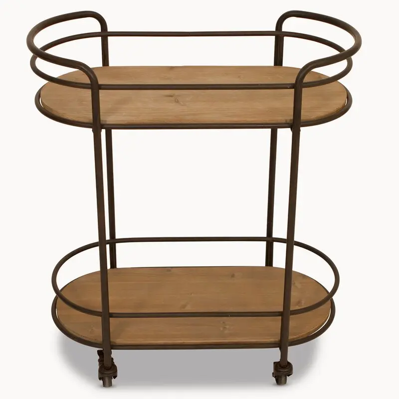 Hotel Serving Wine Rack Oval Industrial Black Metal Bar Cart Tea Trolley