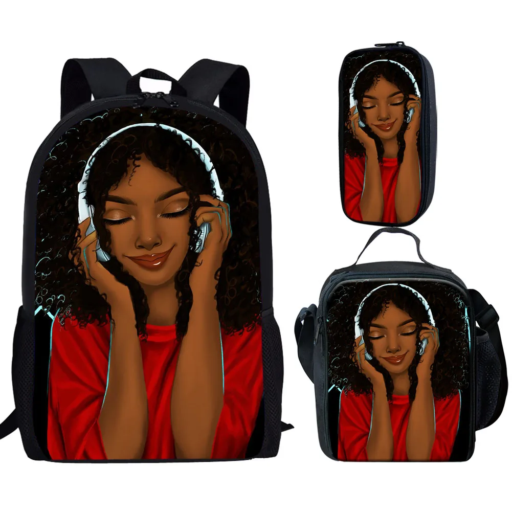 3D Print School Bag Set for Teen Girls Children Girl Boy Black America African Brand Design School Backpack Bookbags