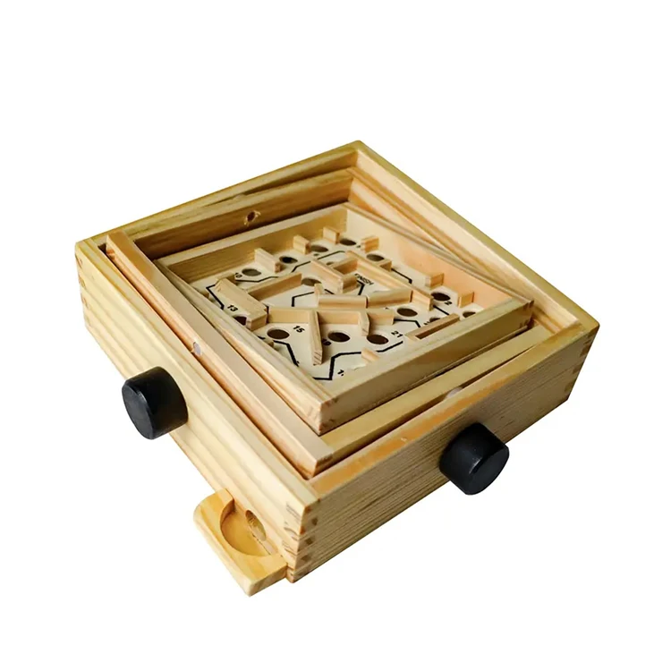 Small Balance Board Game Table Maze Labyrinth Game Wooden Maze Game with Two Steel Marbles For Children