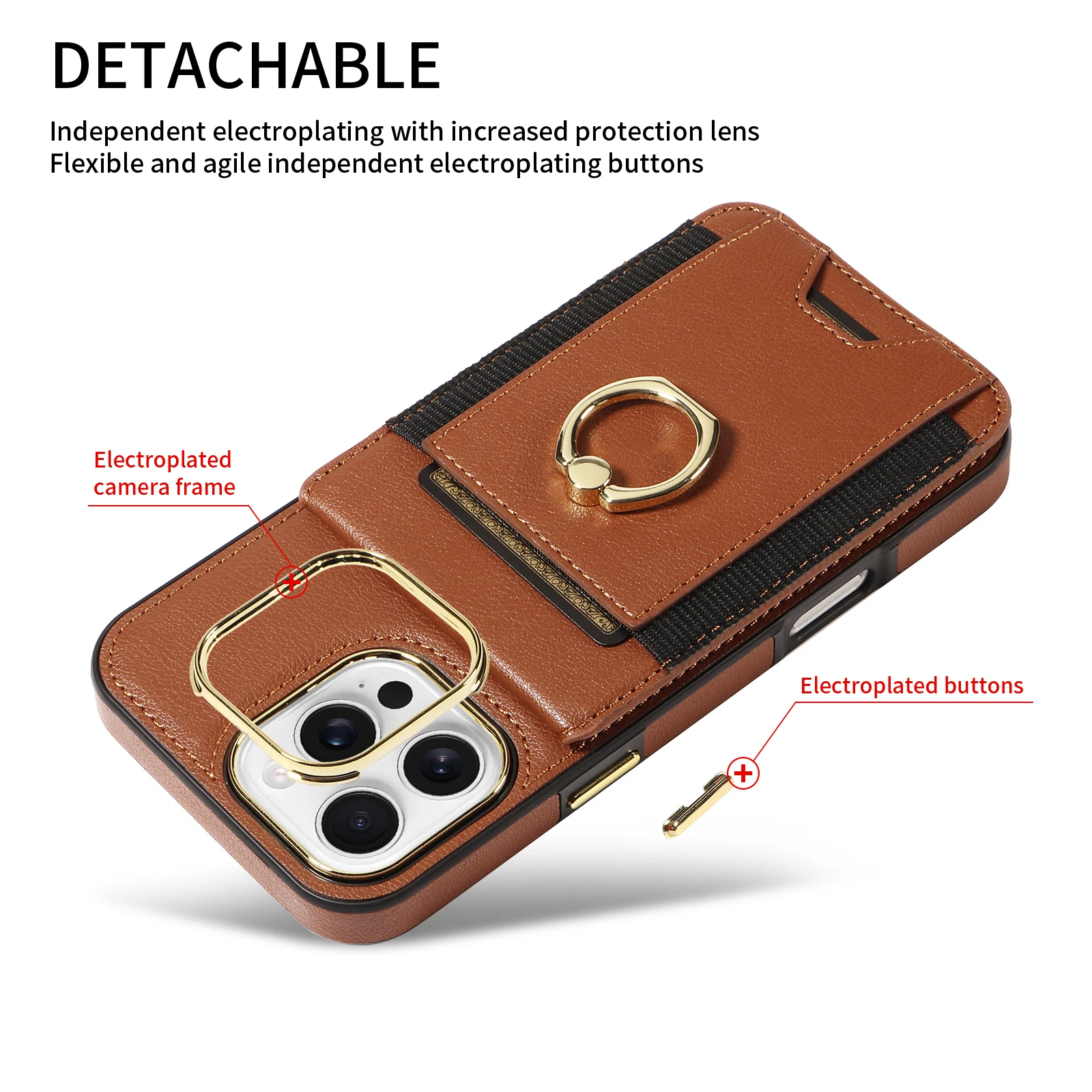 Card Holder Wallet Stand Phone Case for iPhone 15 14 13 Pro Max Back Cover PU Leather Waterproof Case With RFID Card Holder Ring