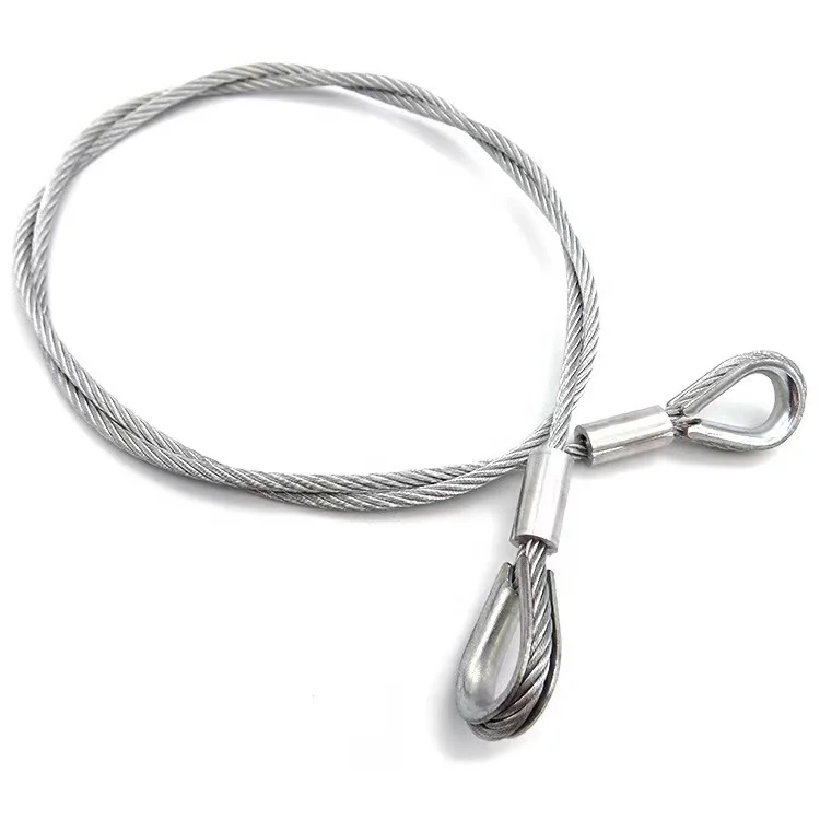 Customized Design Galvanized Steel Wire Rope Sling Lanyard End With Thimble And Aluminum Ferrule For Safety