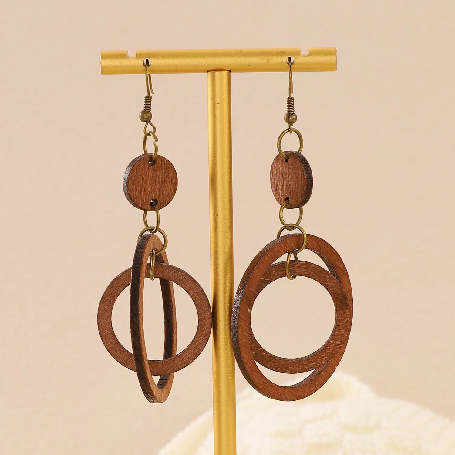 QW-05 Vintage Ethnic Handmade Fashion Women Wood Ear Jewelry Round Oval Geometric Wooden Earrings For Girls