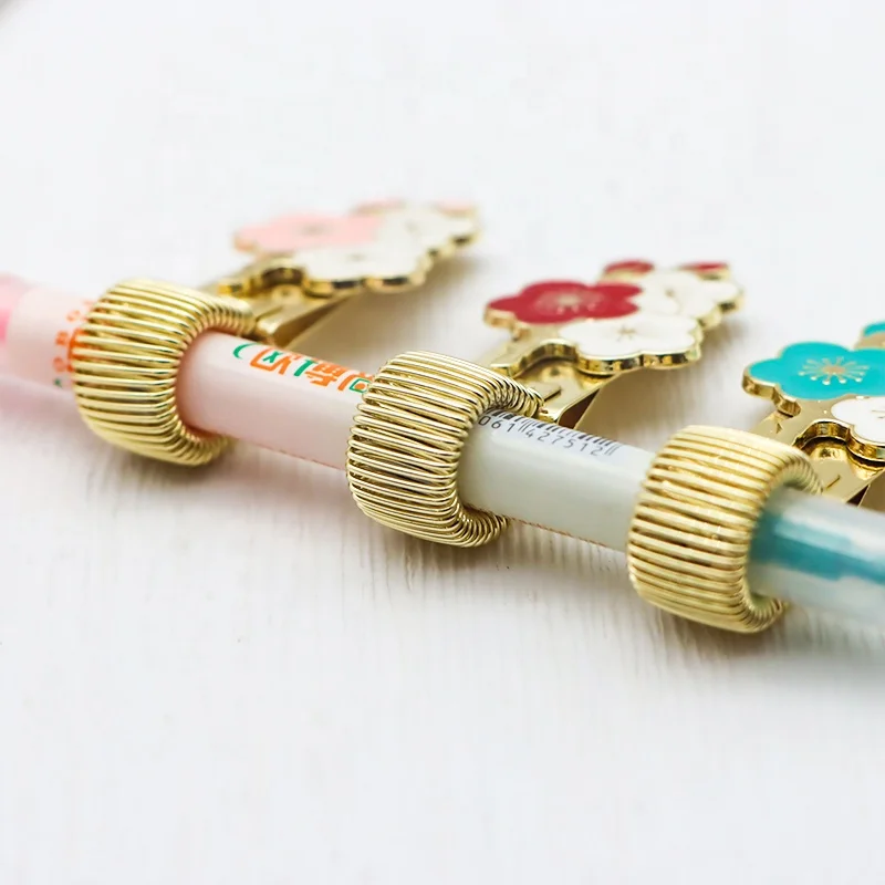 Sakura Stainless steel spring pen clip Portable pen holder Notebook accessories Metal pen holder