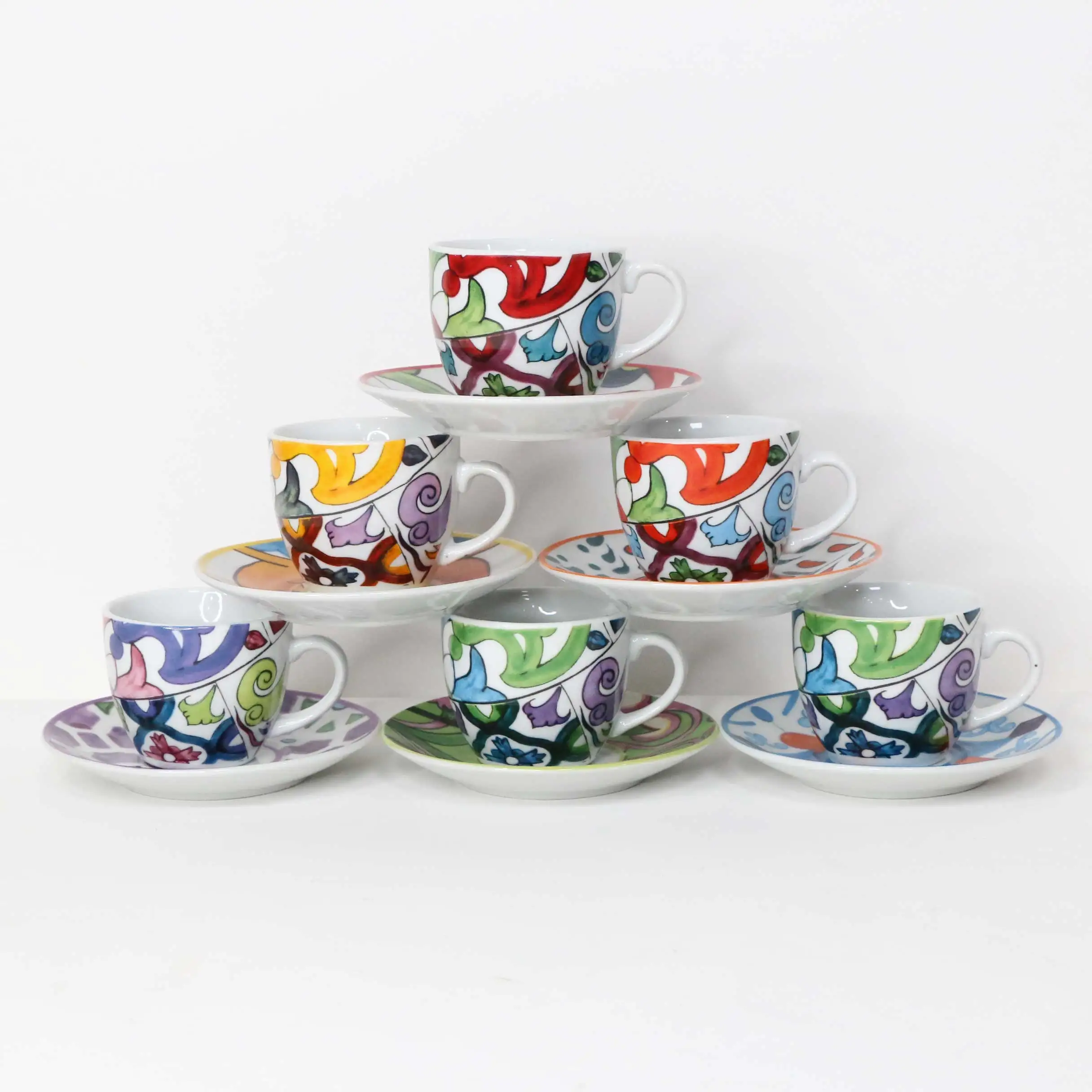 Wholesale Custom assorted colors hand made cup cappuccino simple ceramic tea cup and saucer coffee cup with saucer set