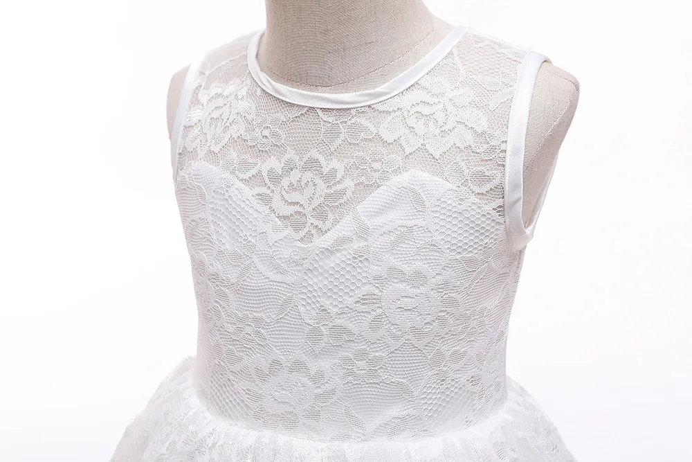 White Vintage Sleeveless Lace Children Girls Flower Party Princess Dresses