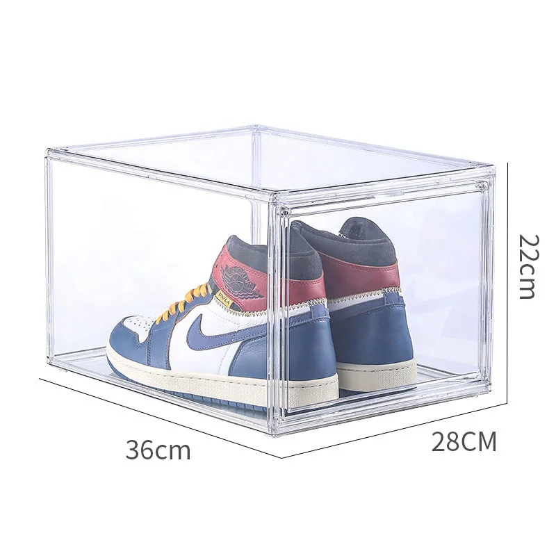 Foldable Acrylic Shoe Box Sneaker Display Organizer Case Acrylic Transparent Drop Front Plastic Shoe Box