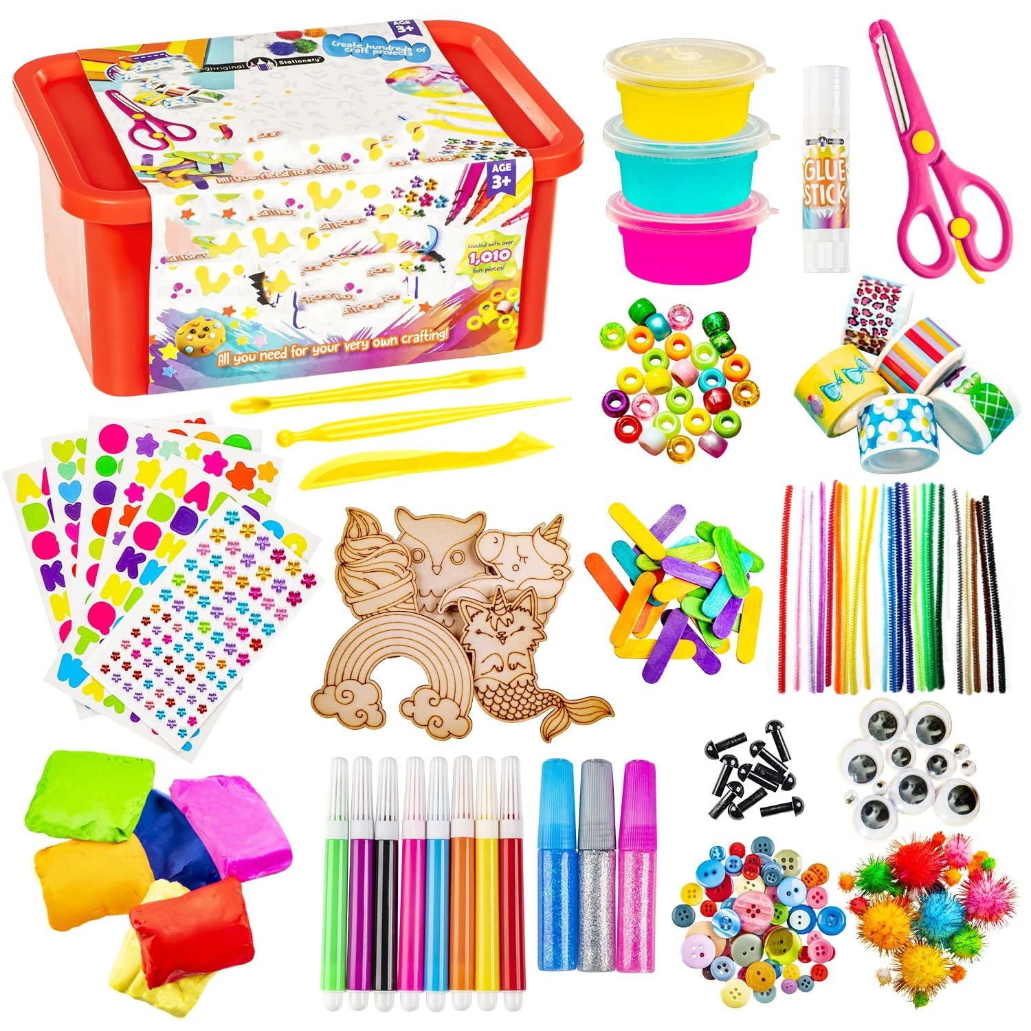 1000 Pieces Normally Stationary Craft Kit Wooden EVA Felt Slime Ultimate Craft Set