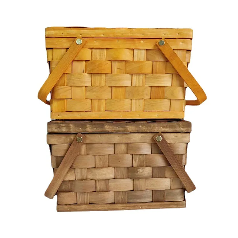 New Design Handmade Nature woodchip Black Wholesale Customized Picnic Basket