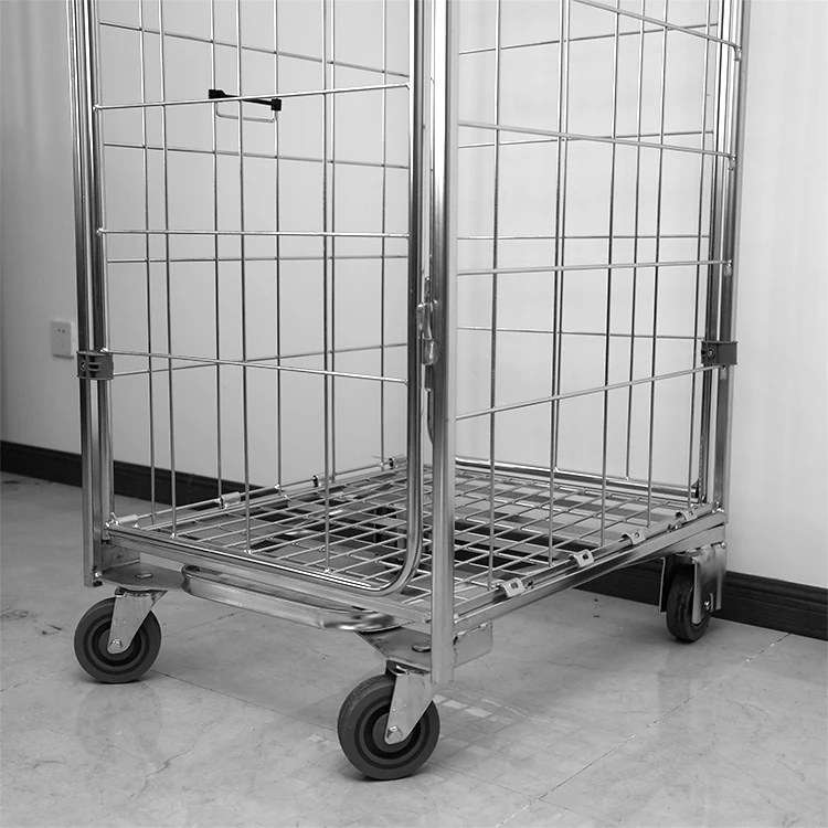 Factory price demountable galvanized metal roll container 4 wheel basket cart  cage trolley