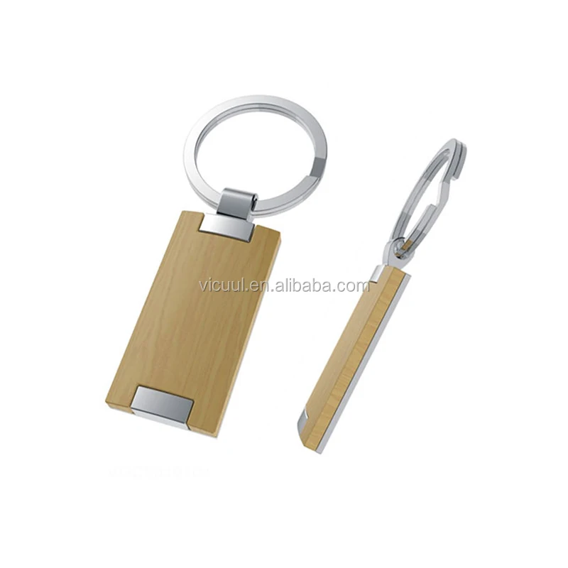 Wholesale customized rectangular metal and wood keychain