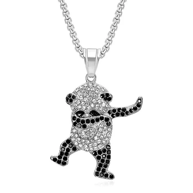 Fine fashion jewelry hip hops street dance pendant stainless steel animal panda diamond pendant necklace