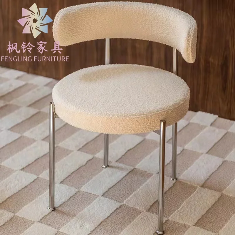 Nordic Style Customized Design Factory Directly Sell Iron Lambs Wool Dining Chair DC033