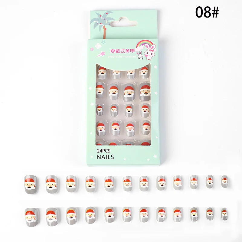 New Design Wholesale Kids Fake Nails Unique Colorful Rainbow Cute Kids Press On Nails With Glue False Nail Artificial