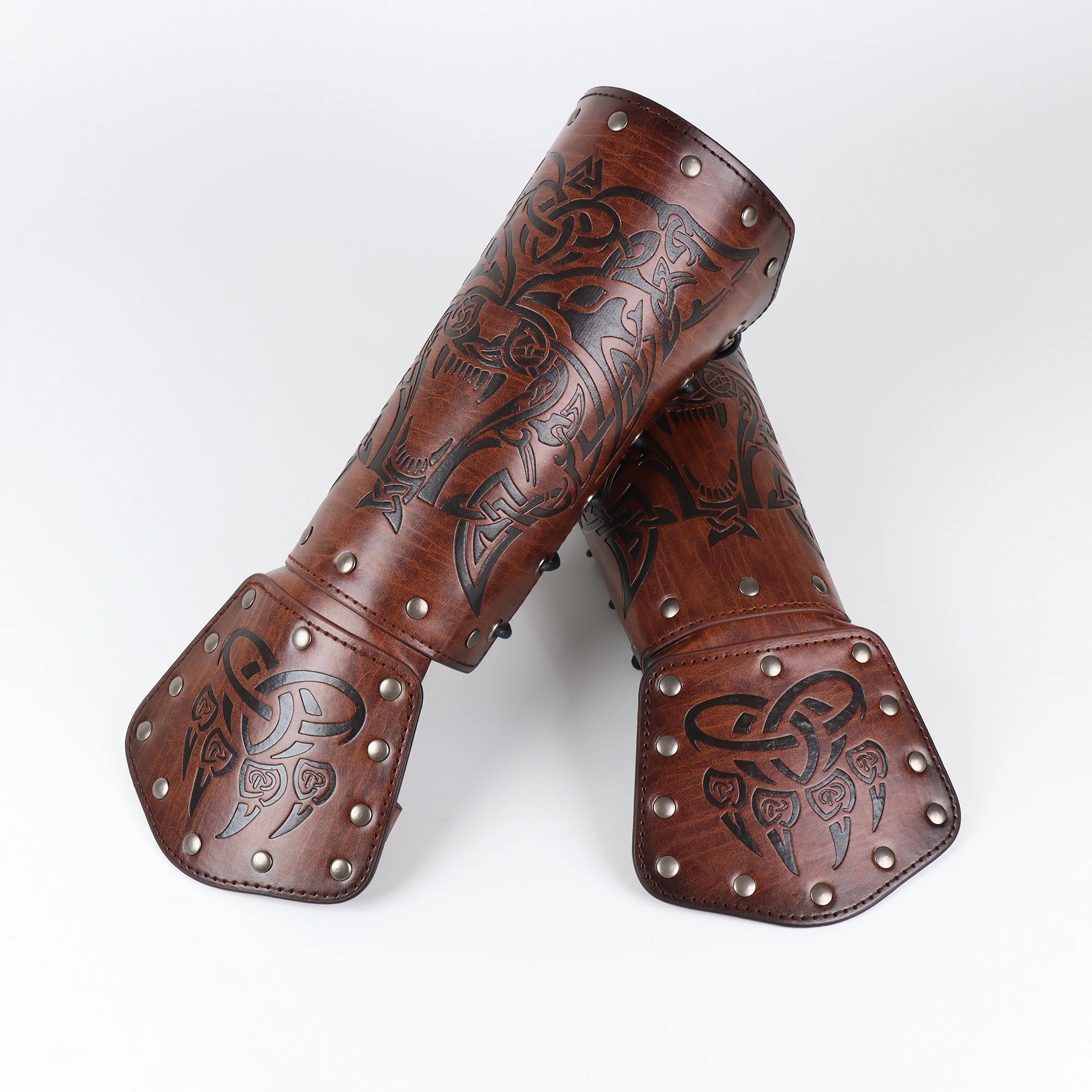 Medieval Faux Leather Arm Armor Knight Bracer Halloween Larp Costume Accessories
