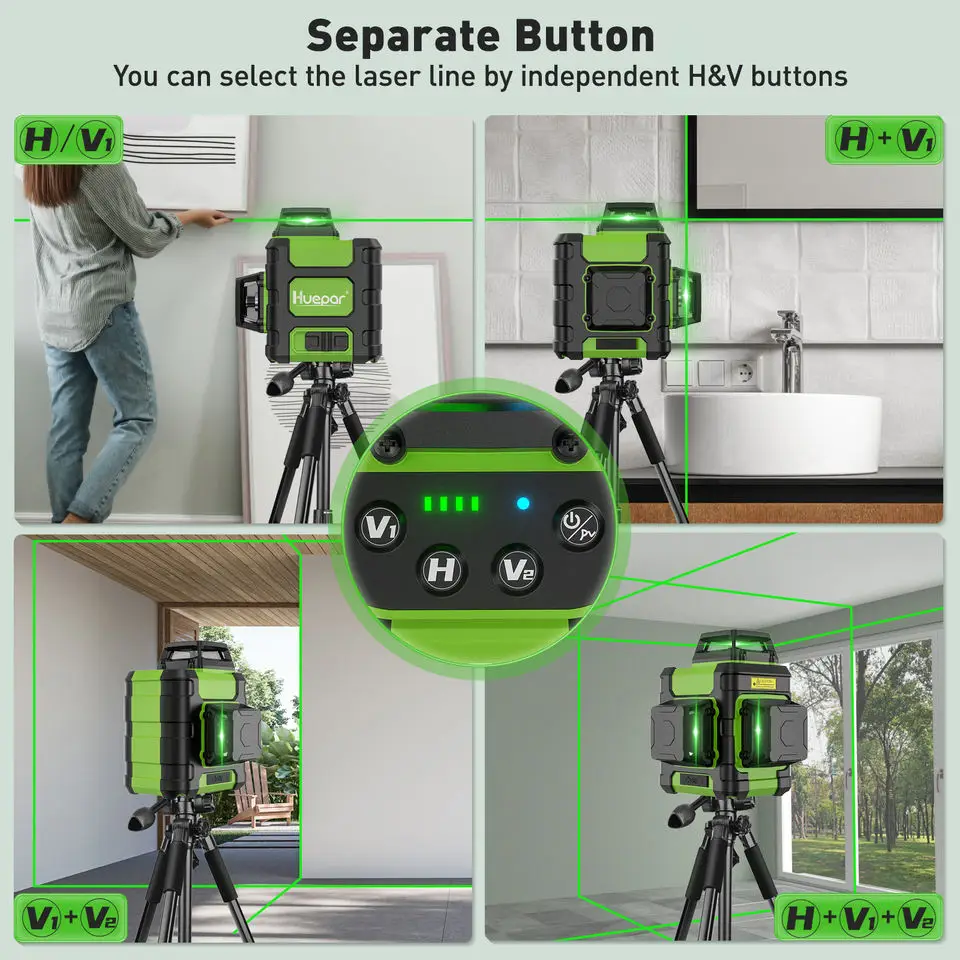 Huepar Self Leveling Green 12 Lines Laser Levels HM03CG Cross Beam HM Serie