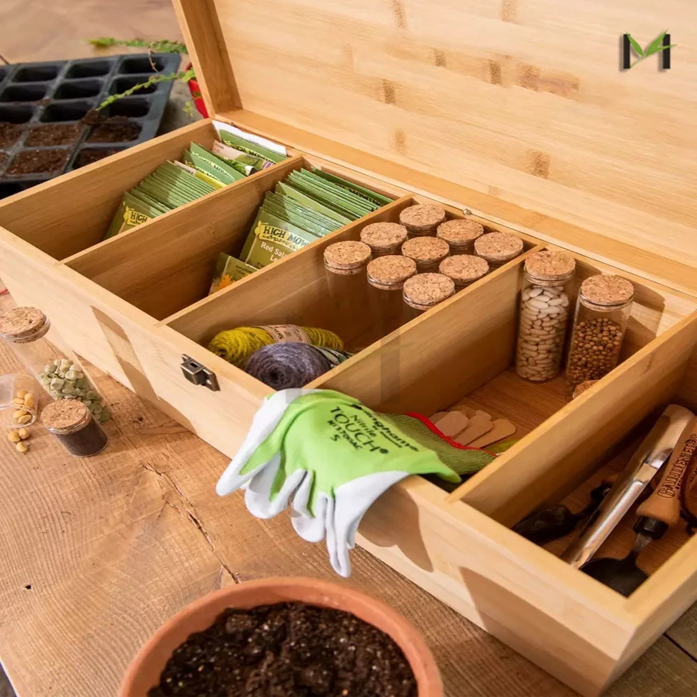 Eco-friendly Custom Small Bamboo Flower Wildflower Vegetables Seed Packets Storage Box
