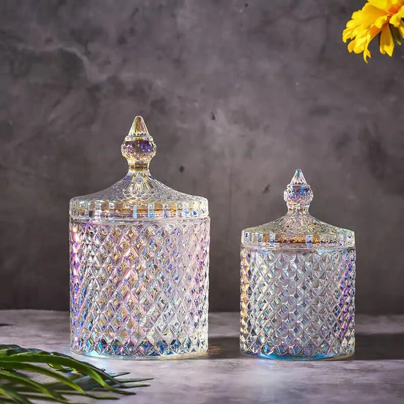 Stained glass storage jar European style Roman snack jar with lid candy glass jar