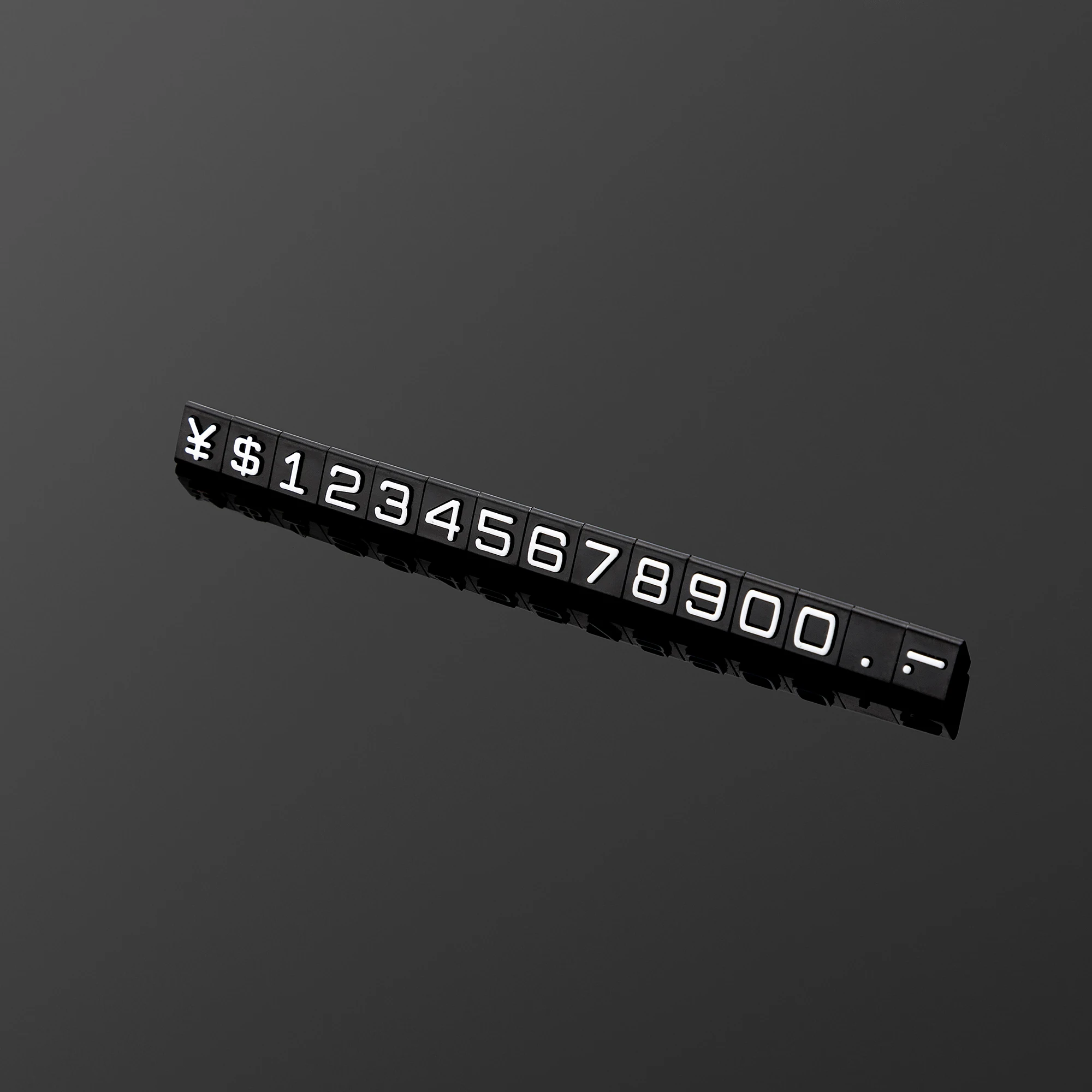 Cube Tag Retail Display Cabinet White Numerals on Black Plastic Material for Store Shop