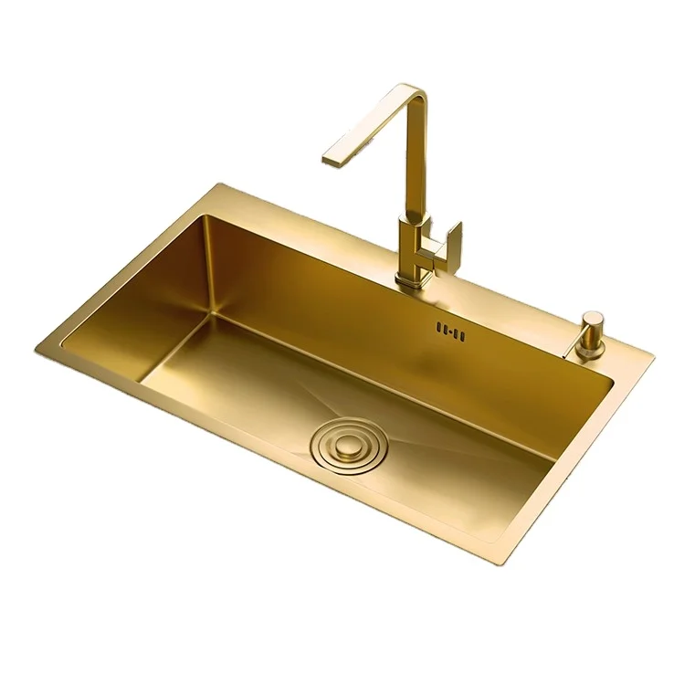 2022 Modern Simple Factory suppliers Wholesale Gold undermount 304 Stainless Steel Nano Kitchen Sink