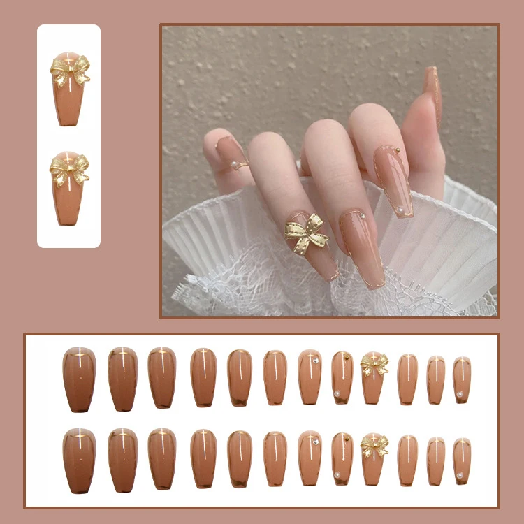 Press On Nails Glitter Fake Nail with Bow-knot