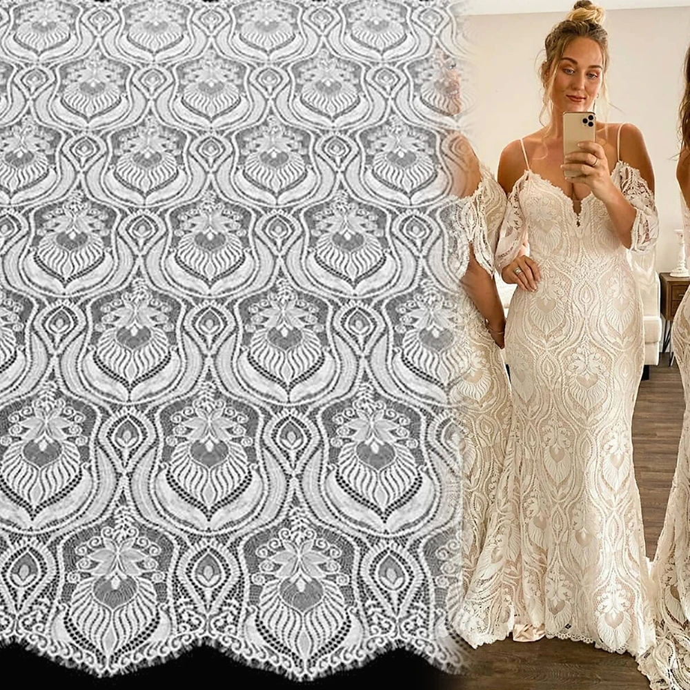 9076Yanzi custom bridal wedding dress Luxury tissu en dentelle french tulle lace chantilly eyelash lace fabric