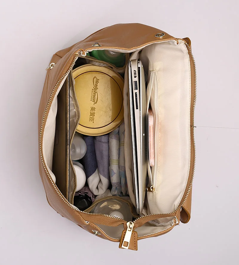 Faux Leather Diaper Bag Backpack,large capacity Diaper Backpack with Changing Pad multi-function baby changing bag for mom