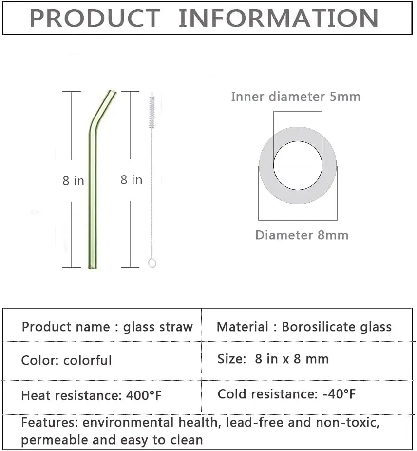 Прямые продажи с фабрики высокое боросиликатное стекло экологически чистое многоразовое цветное пищевая безопасность прозрачные изогнутые стеклянные соломинки