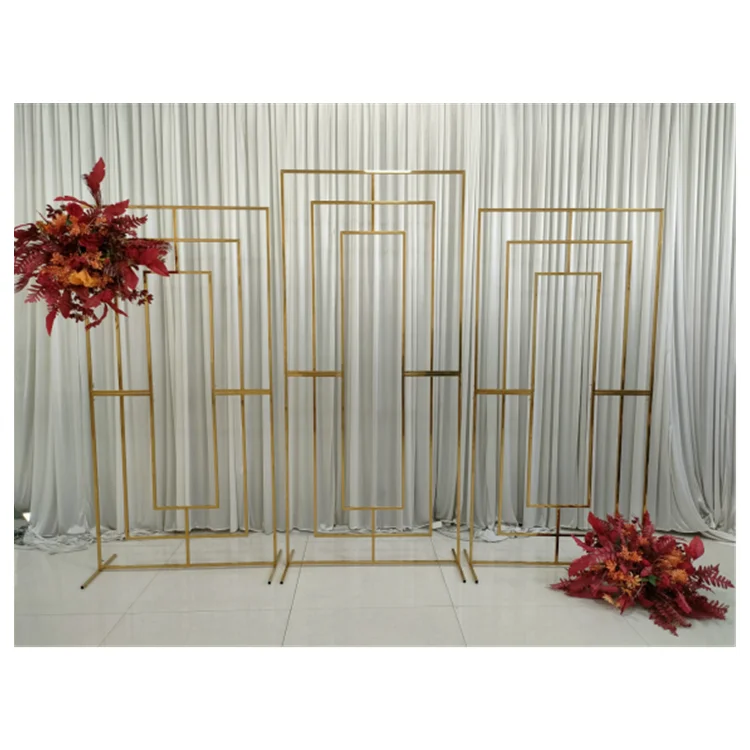 Luxury Square Arch Gold Metal Stainless Steel Wedding Backdrop Frames Flower Balloon Stand for Wedding Event Stage Decorations