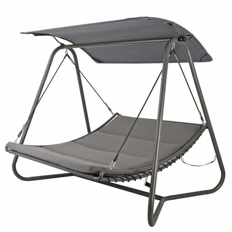 Powder-Coated Steel Frame Swing Bed with Canopy for Patio Porch Garden