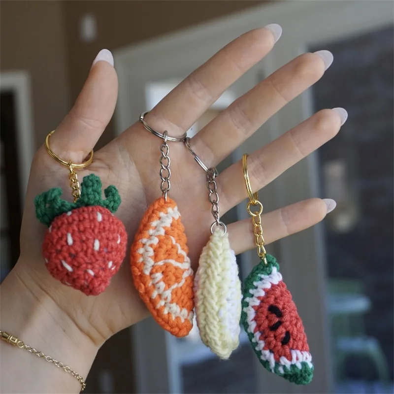 Mini Crocheted Accessory Handmade Amigurumi Fruits Keychain Strawberry Watermelon Lemon Orange Keychain