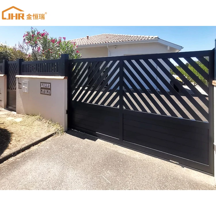 JHR Powder Coating 6ft Tall Main Gate Designs Garden Privacy Aluminum Slat Fence Panels Electric Sliding Gate For House