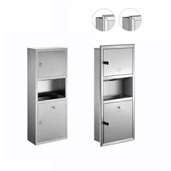 Commercial  stainless steel  wall mount combination waste bin and toilet hand paper towel dispenser with trash bin