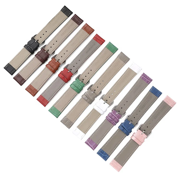 Vintage men croco grain real leather strap with buckle red leather watchband