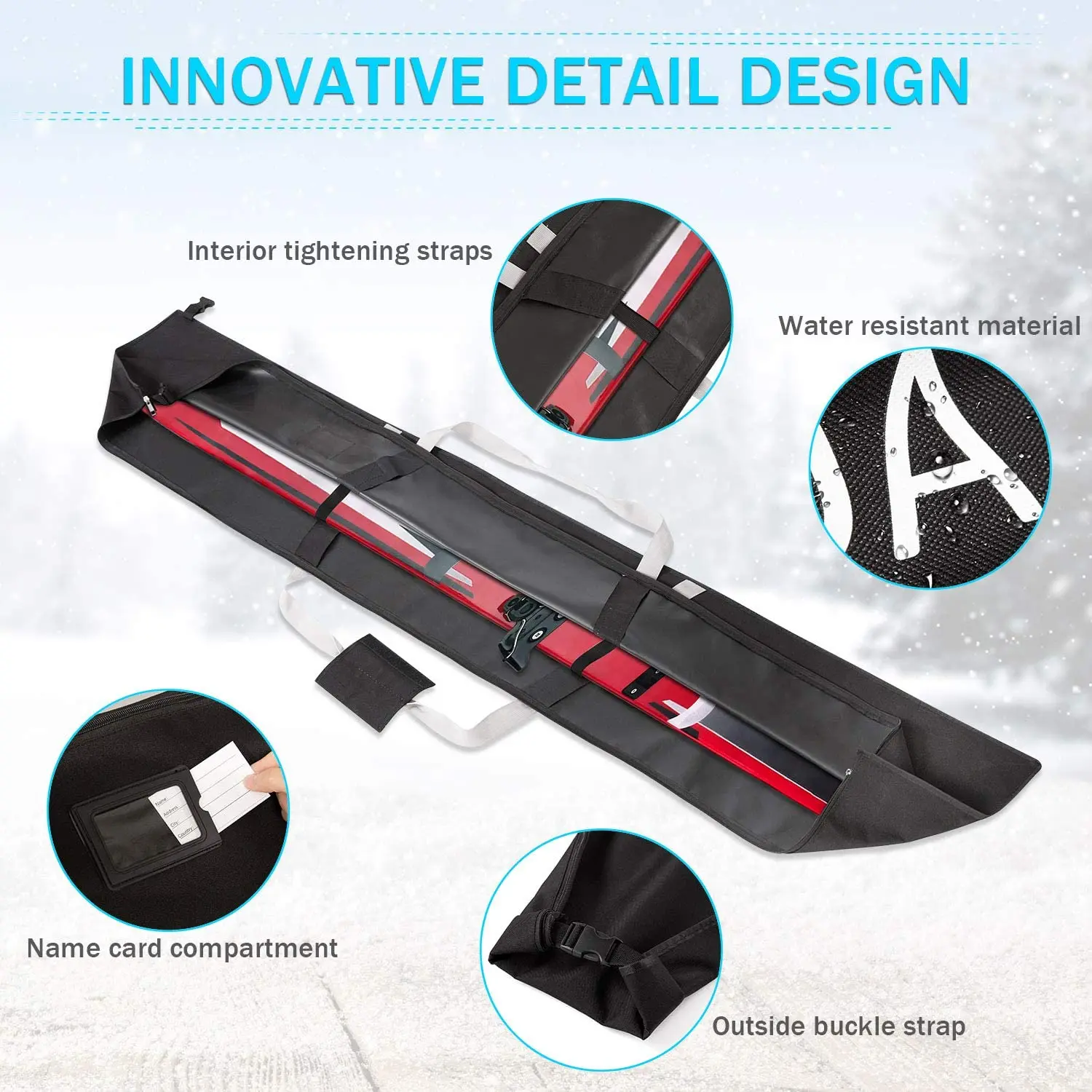 Water Resistant Adjustable Length Adult Ski Bag for travel