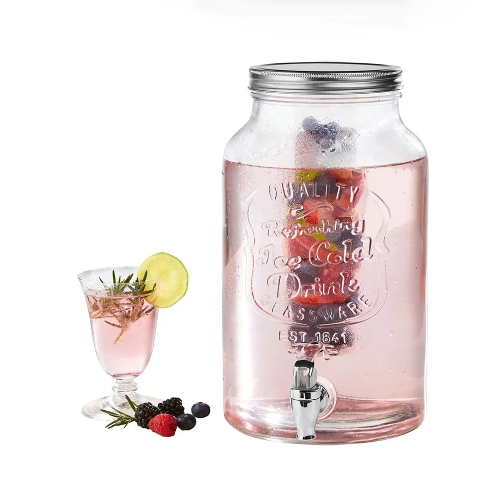 Kitchen Liquid Cold Tea Fruit Juce Beverage Liquor Coffee Water Glass Dispensers with infuser and cooling stick and tap