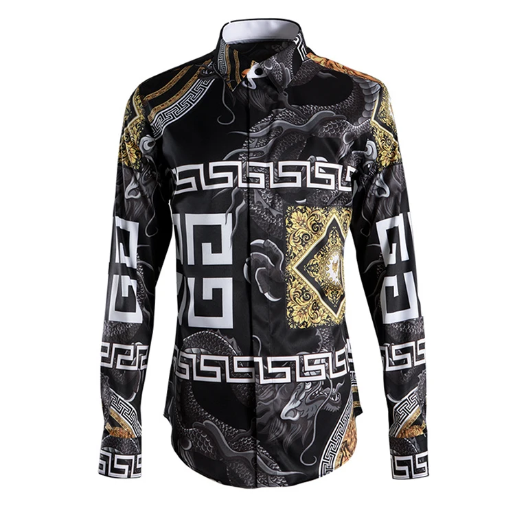 American European Style Casual Fashion Streetwear 100% Polyester Full Sleeve Men Oversize Shirts