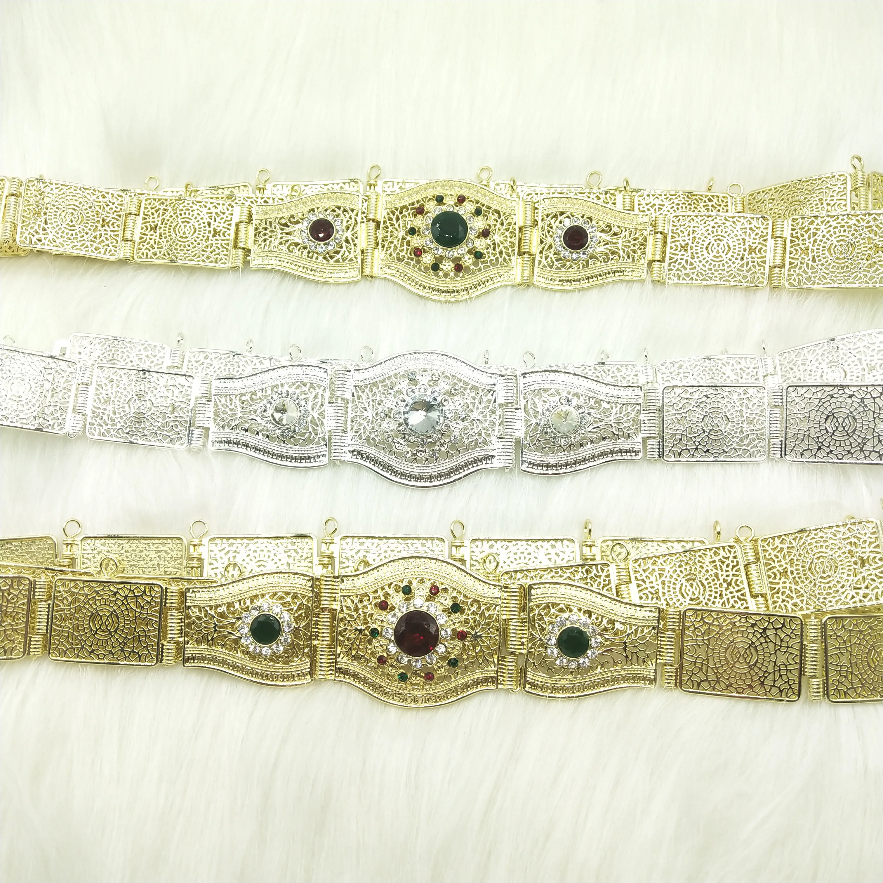 Sunspicems Gold Color Crystal Wedding Jewelry Algeria Morocco Belt For Women Arab Robe Caftan Belt Metal Flower Chain Adjustable