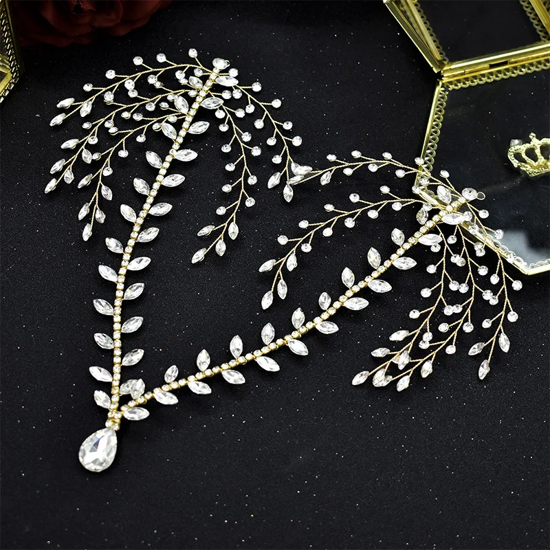Shiny Water Drop Crystal Rhinestone Head Chain Wedding Dresses Accessories Bridal Headdress Cubic Zirconia Headpiece For Women