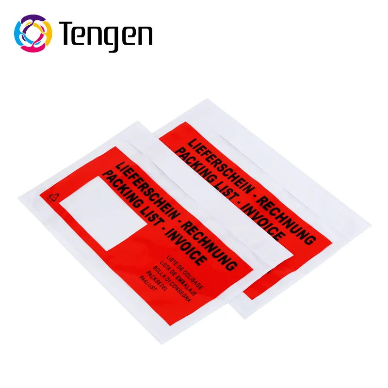 Strong Self Adhesive Biodegradable Shipping Label Pouch Red Packing List Envelope