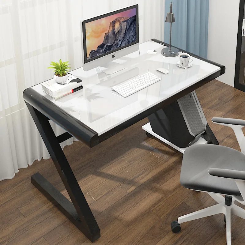 Simple and economical toughened glass computer desk home student desk z-shaped leg design