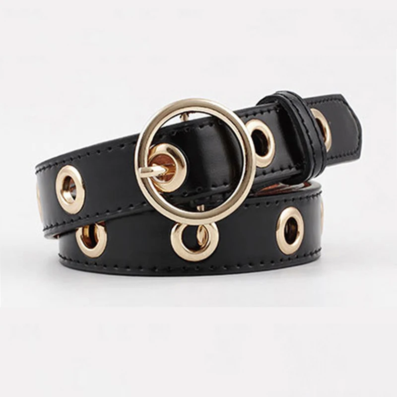 Women Hollow Rivets PU Leather Belt Luxury Brand Slimming Waist Belts for Dress Jeans