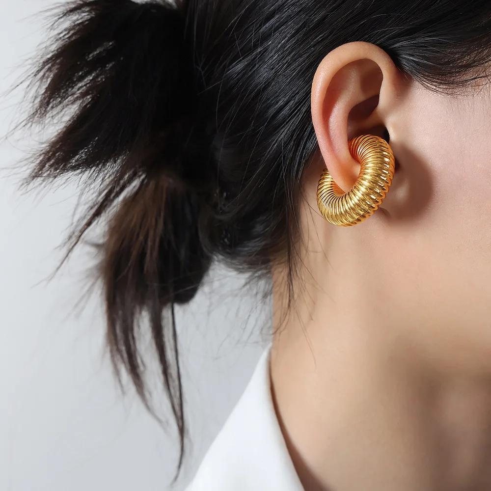 Custom Jewelry Non Piercing Tube Huggie Stainless Steel Clip On Earring Chunky Ear Cuff Earrings