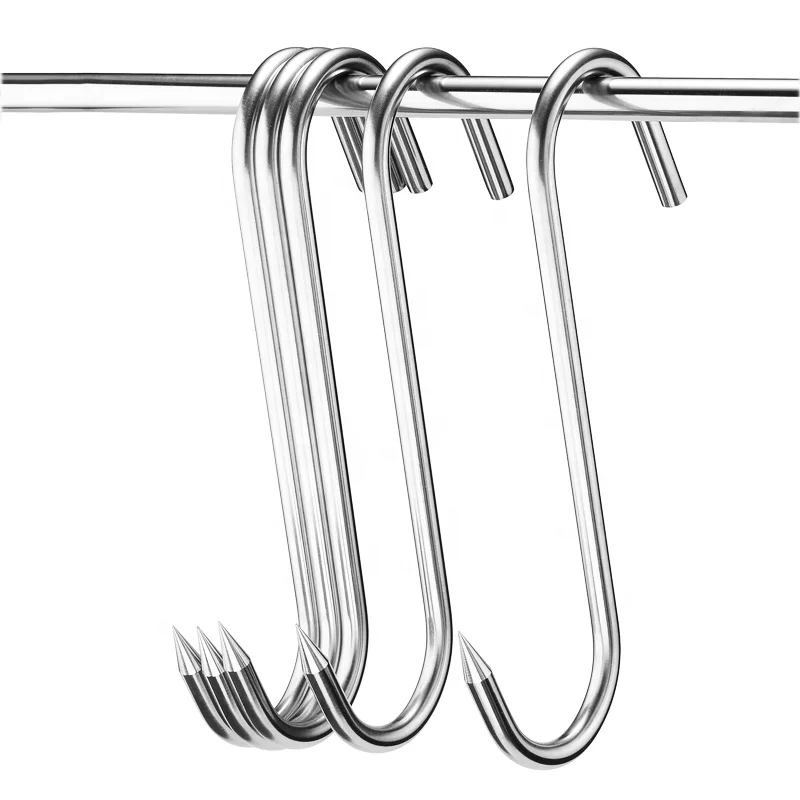 FULE Stainless Steel Butcher Supplies Flower Hook Hanging Flipper Rolling Rail Slaughter House Meat Hooks 12 mm for Butchering