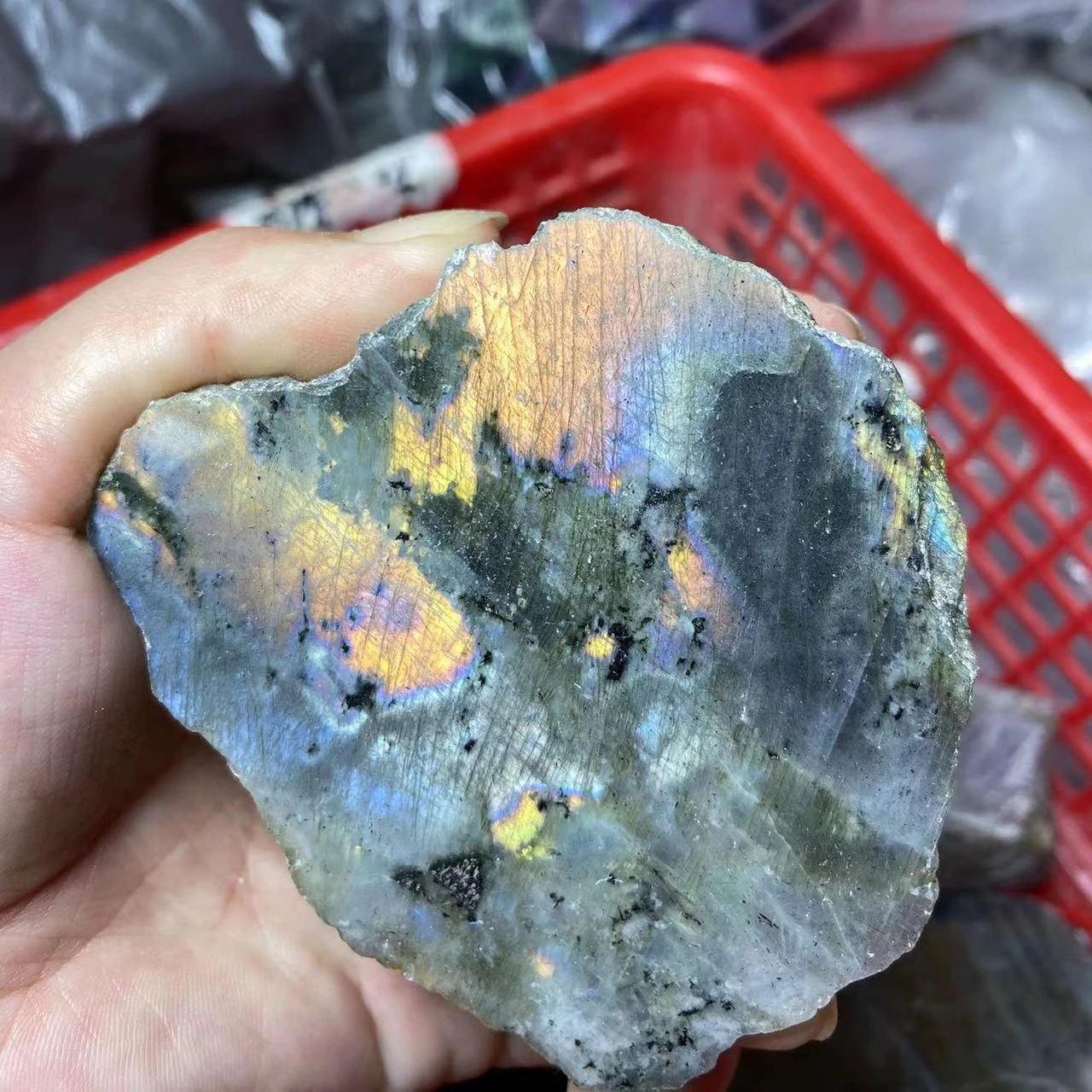 wholesale price  good flash labradorite rough stone one side polished for natural flash