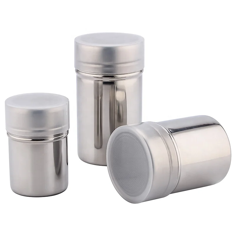 Hot sells stainless steel 304 seasoning Jar baking cake tools flour sieve canister with dust lid barrel flour bottle