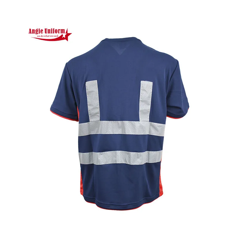OEM Factory Wholesale Custom Anti Pilling Cotton  Eco Friendly Blue Men T-shirts Reflective Construction Worker Uniforms