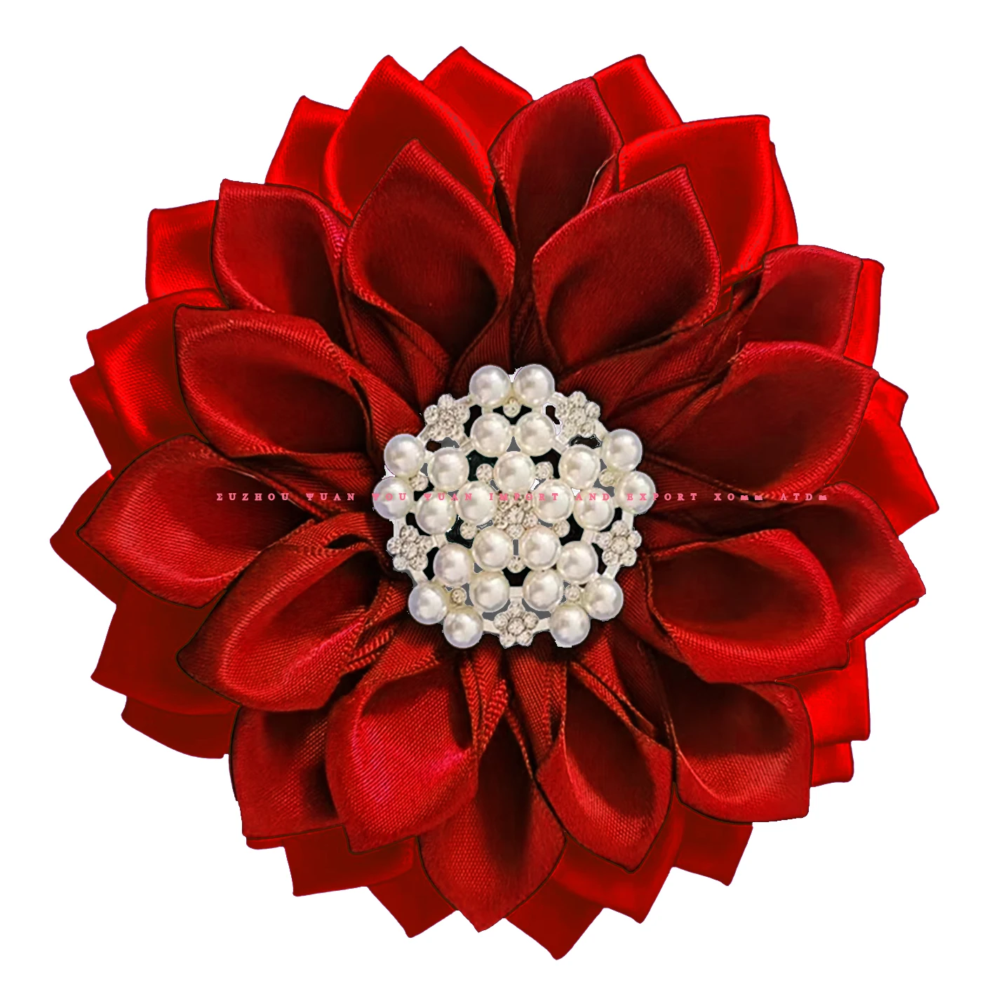 4.5x4.5 inches  Red and White   DST 1913  Sorority   Satin Corsage Two Layers Flower Brooch